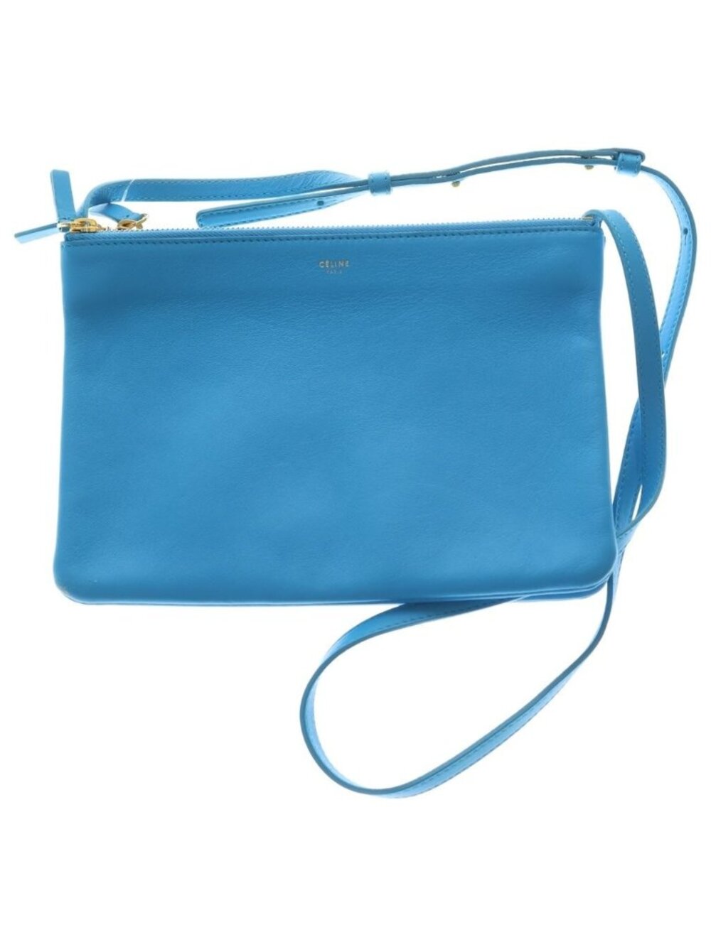 Celine Trio Large Leather Shoulder Bag Pouch Pochette Blue